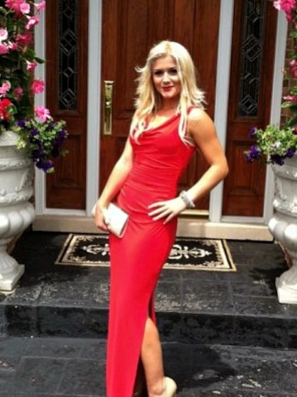 Lauren Ralph Lauren Red Cowl Neck Ruched Maxi Gown